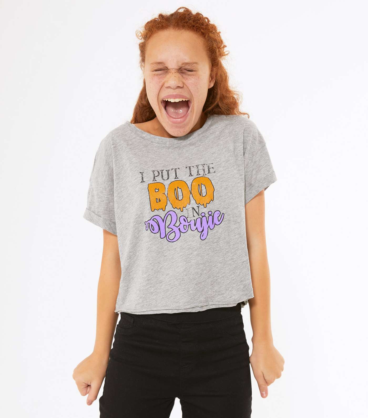 Girls Grey Boo Boogie Slogan T-Shirt Image 2