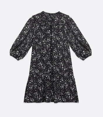 Image of Black Animal Print Collared Smock Dress New Look