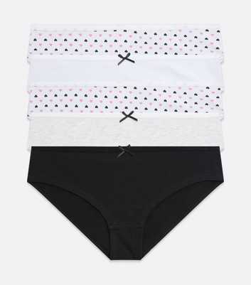 Girls 5 Pack Black and White Heart Print Briefs