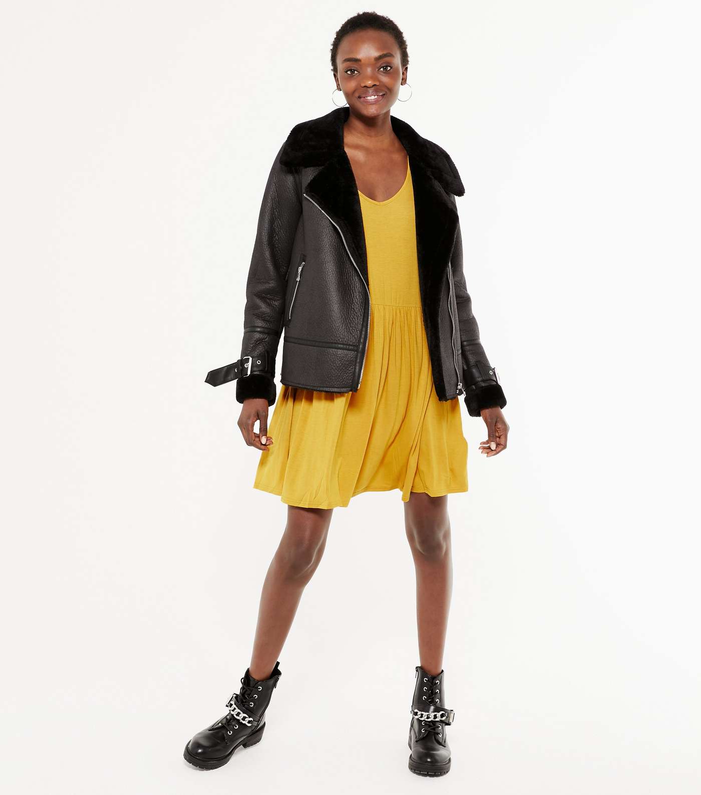 Mustard Jersey Short Sleeve Skater Dress Image 2