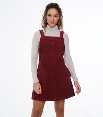 new look burgundy cord pinafore