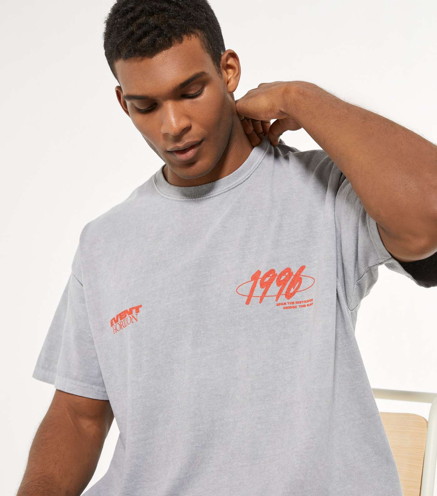 Grey Overdyed Horizon Slogan T-Shirt  Image 3