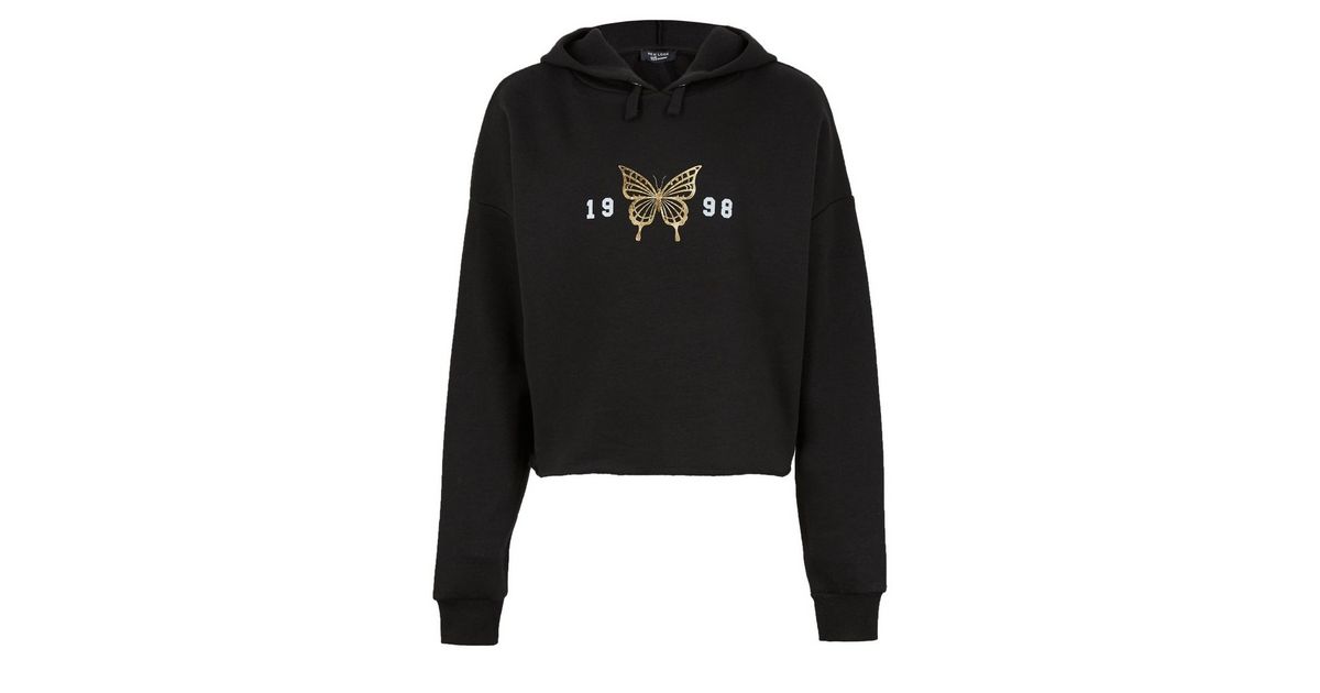 Download Girls Black Metallic Butterfly 1998 Logo Hoodie | New Look Yellowimages Mockups
