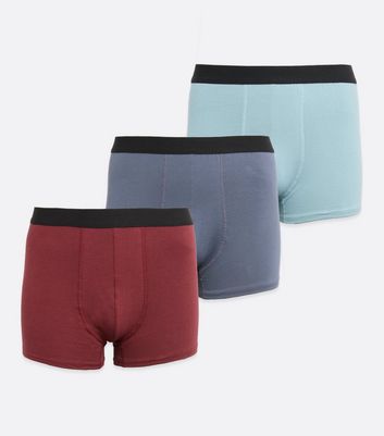 Image of 3 Pack Burgundy and Blue Boxers New Look