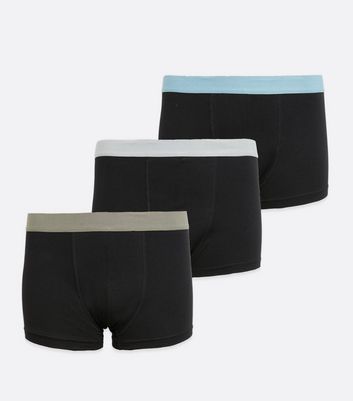 Image of 3 Pack Pale Blue and Grey Contrast Waistband Boxers New Look