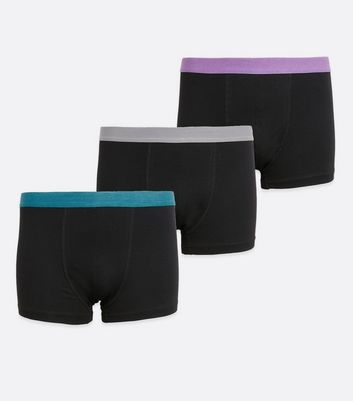 Image of 3 Pack Purple and Blue Contrast Waistband Boxers New Look
