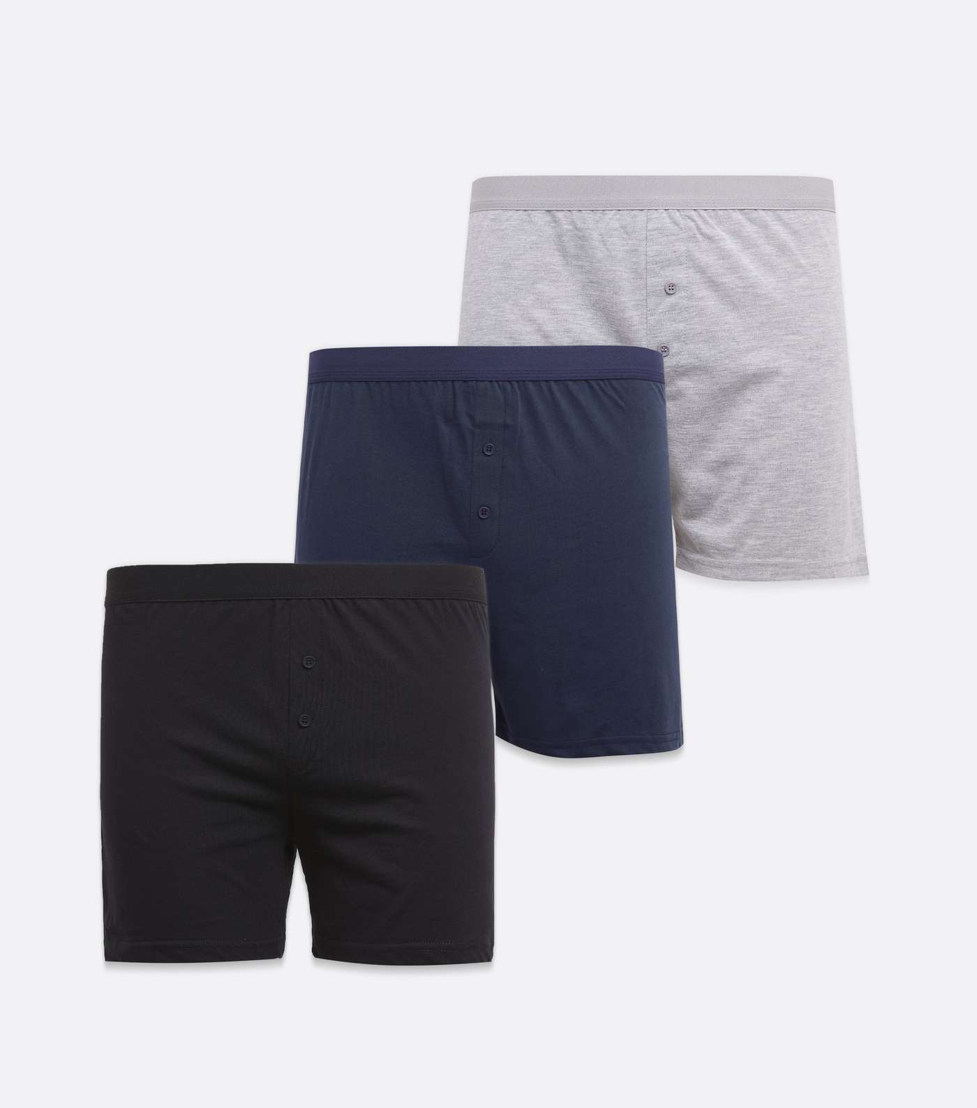 3 Pack Navy Black and Grey Button Boxers