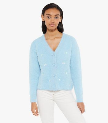 blue embroidered cardigan