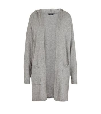 Pale Grey Knit Hooded Midi Cardigan 