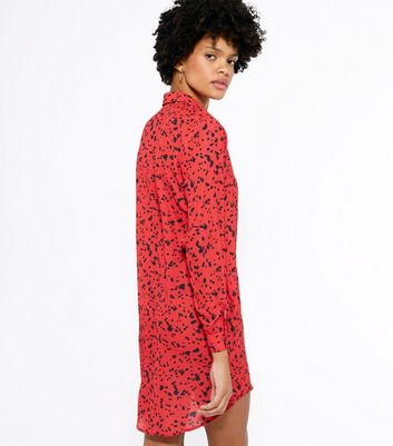 red animal print shirt dress