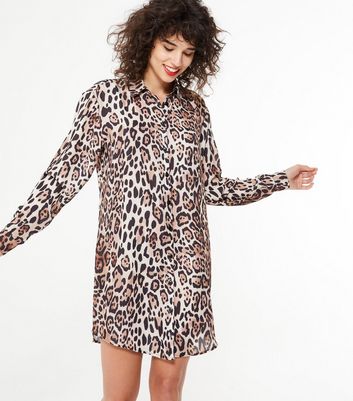 animal print long shirt dress