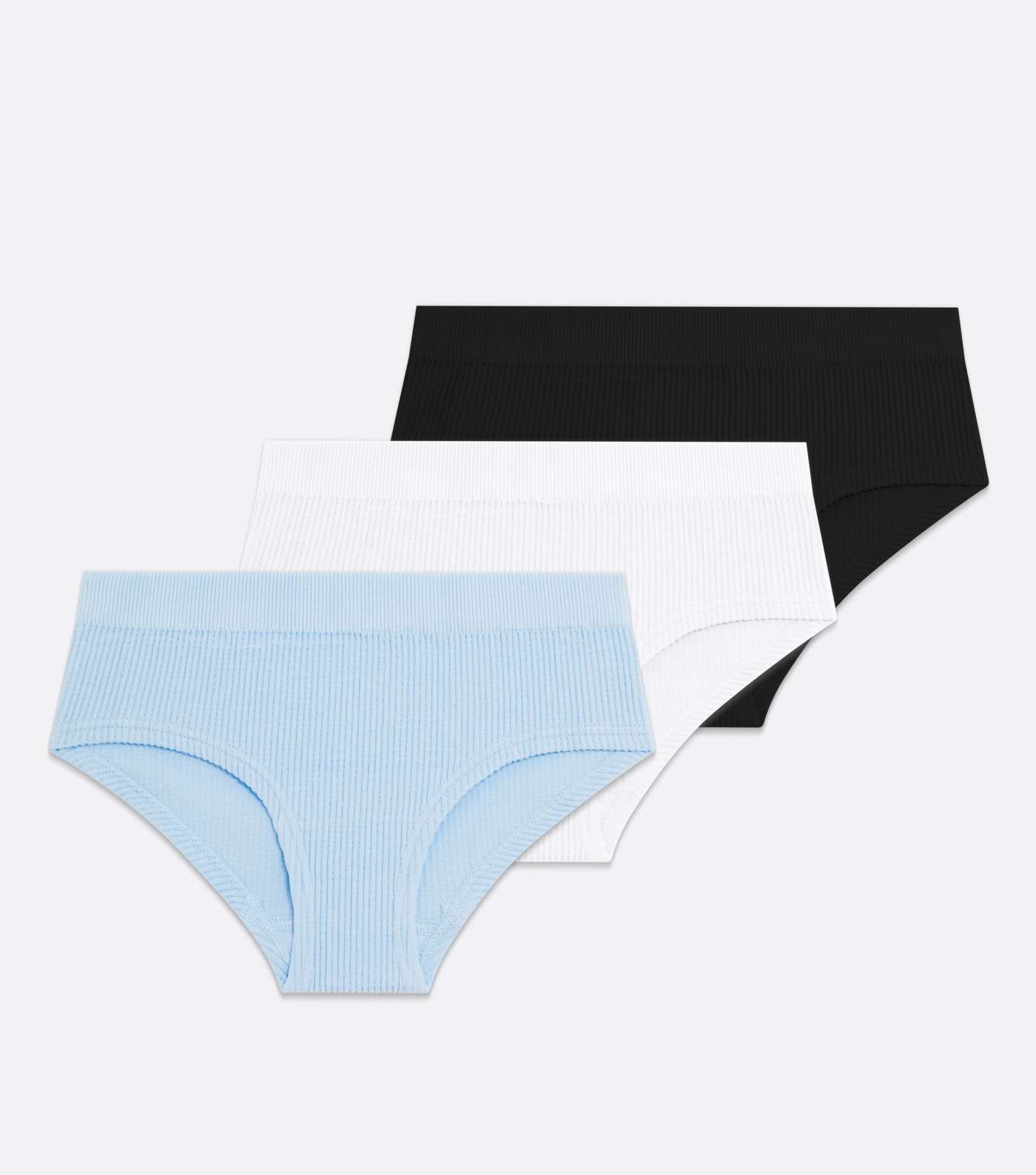 Girls 3 Pack Blue White and Black Ribbed Seamless Briefs