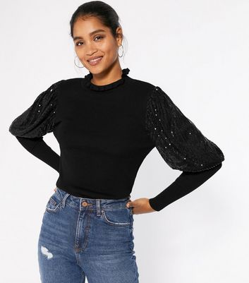 Cameo Rose Black Sequin Puff Sleeve 