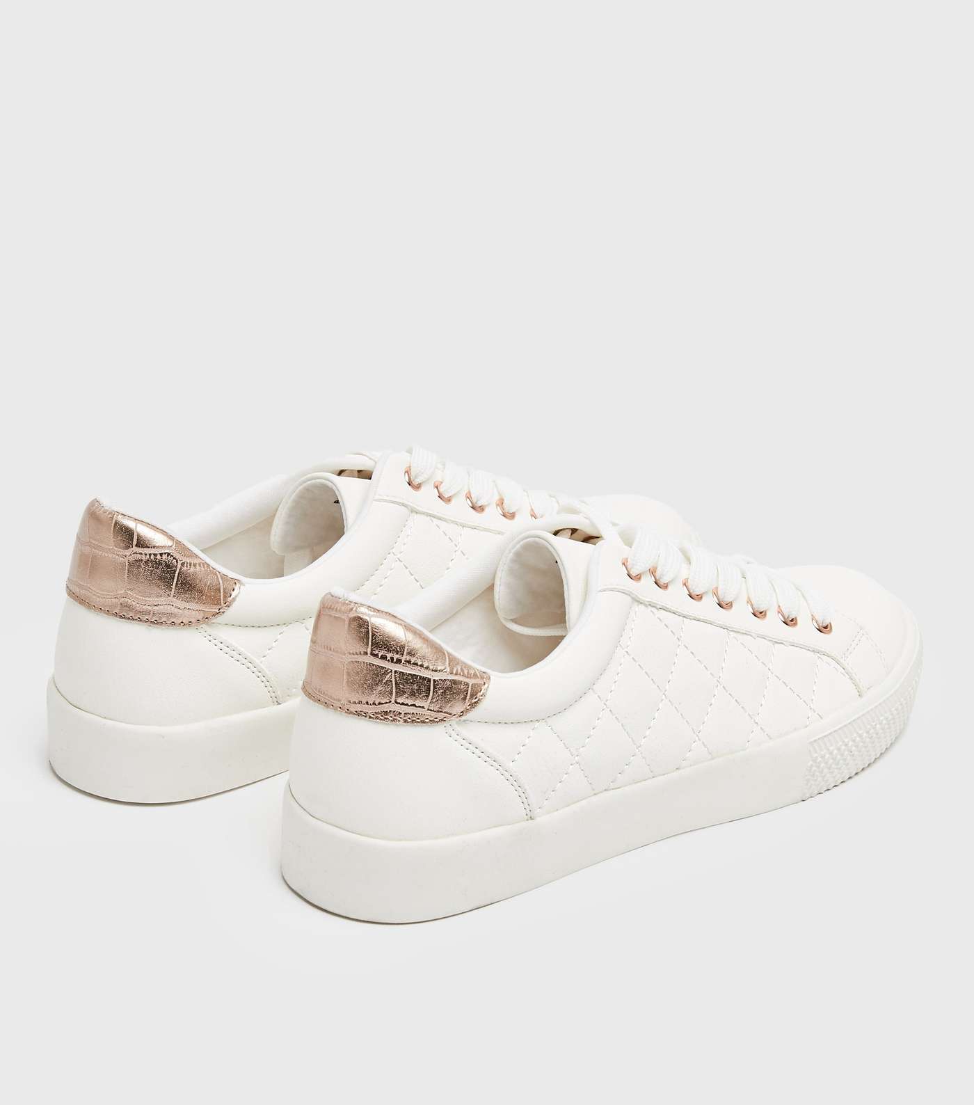 White Quilted Faux Croc Panel Trainers Image 4