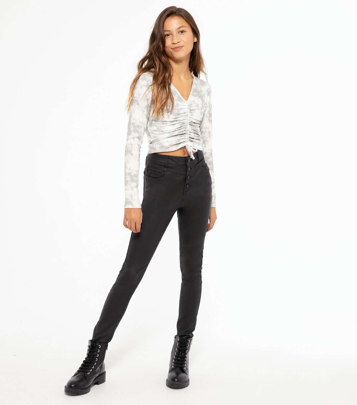 Girls Black Leather-Look Yazmin Skinny Jeans