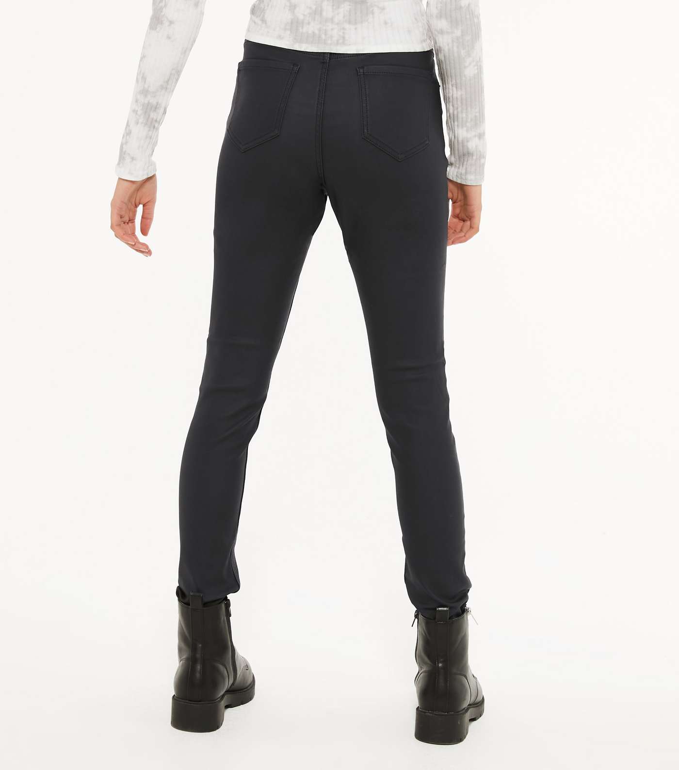 Girls Black Leather-Look Yazmin Skinny Jeans Image 3