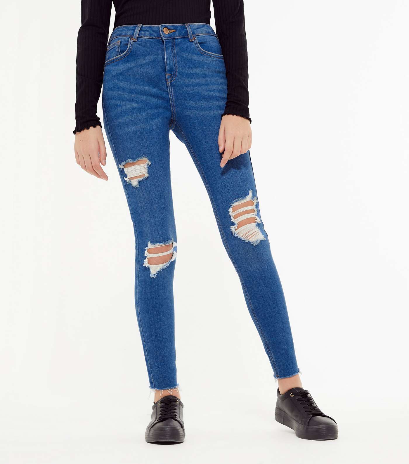 Girls Bright Blue Ripped Skinny Jeans Image 2