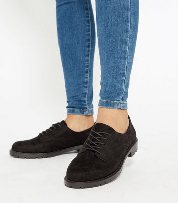 new look suede chunky lace up shoes in black