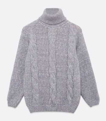 Image of Blue Vanilla Grey Roll Neck Cable Knit Jumper New Look