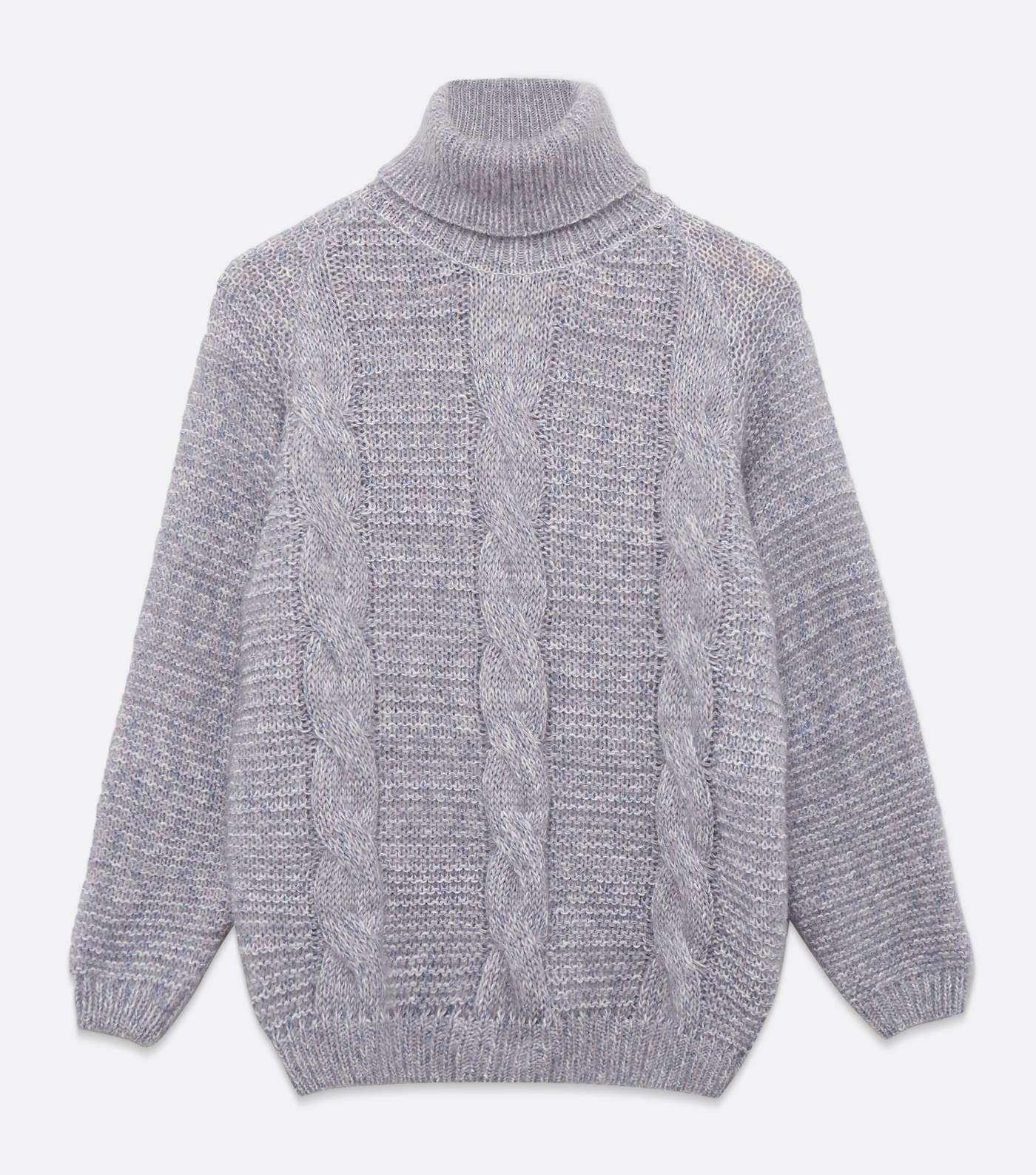 Blue Vanilla Grey Roll Neck Cable Knit Jumper Image 5