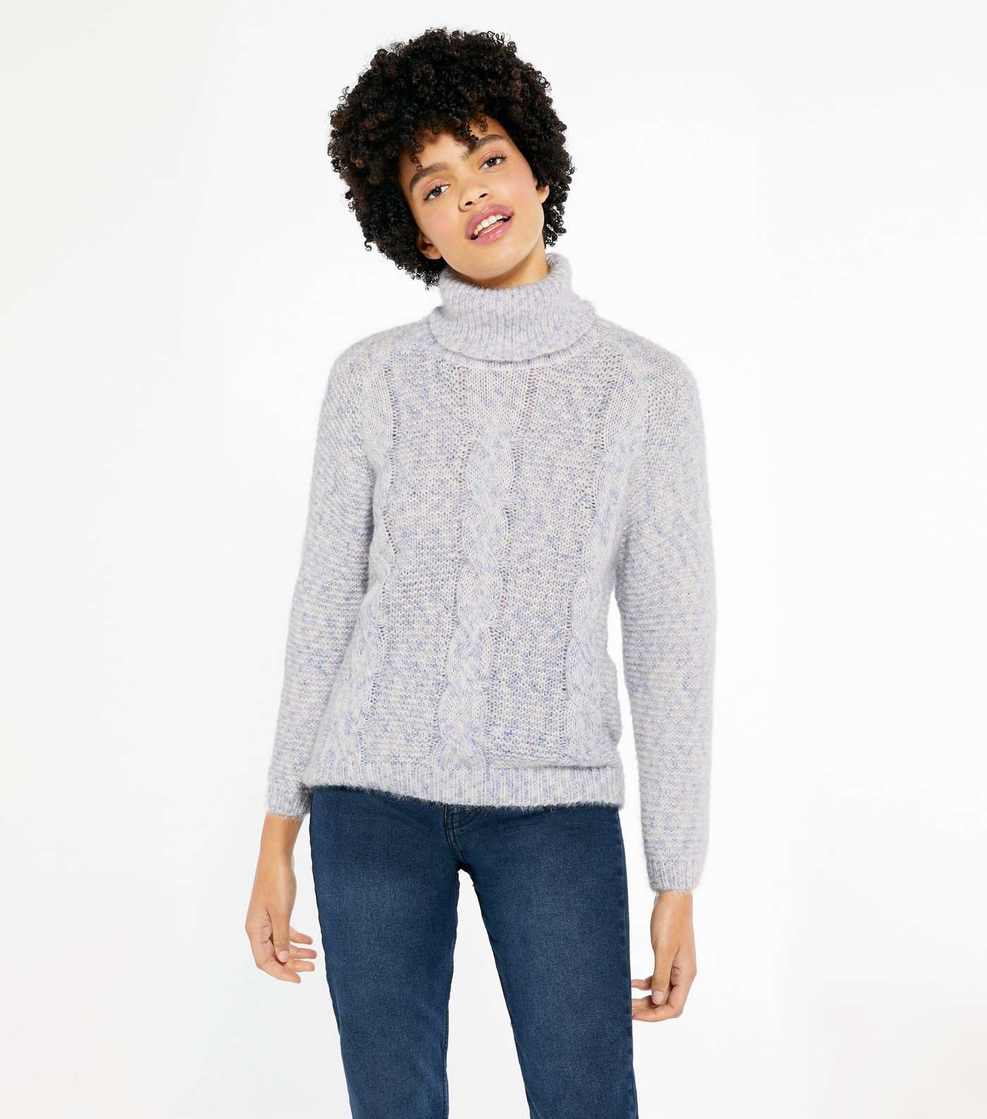 Blue Vanilla Pale Grey Roll Neck Cable Knit Jumper