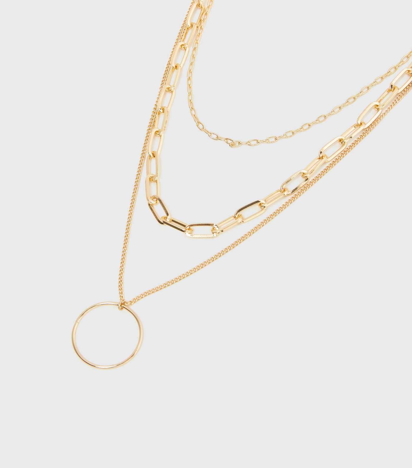 Gold Layered Chain Circle Pendant Necklace Image 2
