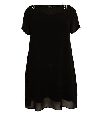Image of Aarya Curve Black Diamanté Shoulder Swing Dress New Look