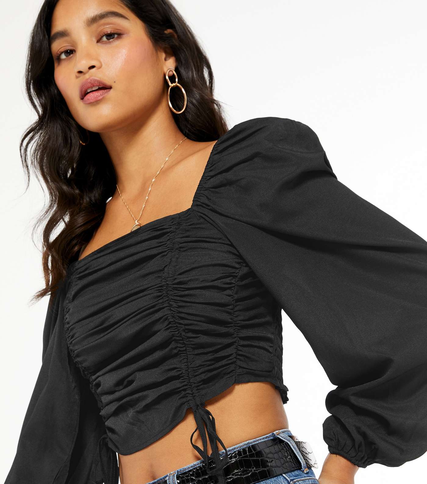Urban Bliss Black Ruched Puff Sleeve Top Image 4