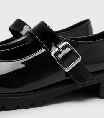 Wide Fit Black Patent Chunky Mary Jane Shoes New Look