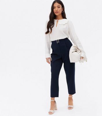Petite Navy Slim Leg Trousers | New Look