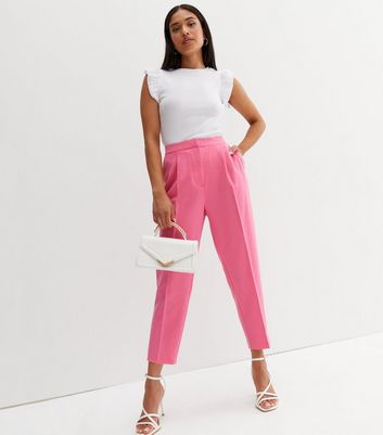 Deep Pink High Rise Tie Waist Paper Bag Trousers  New Look