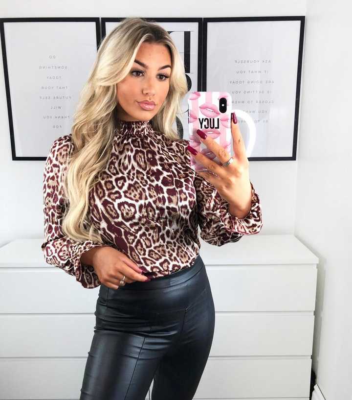 satin animal print blouse