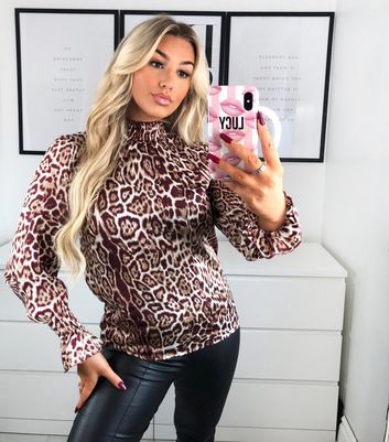AX Paris Burgundy Leopard Print Satin 