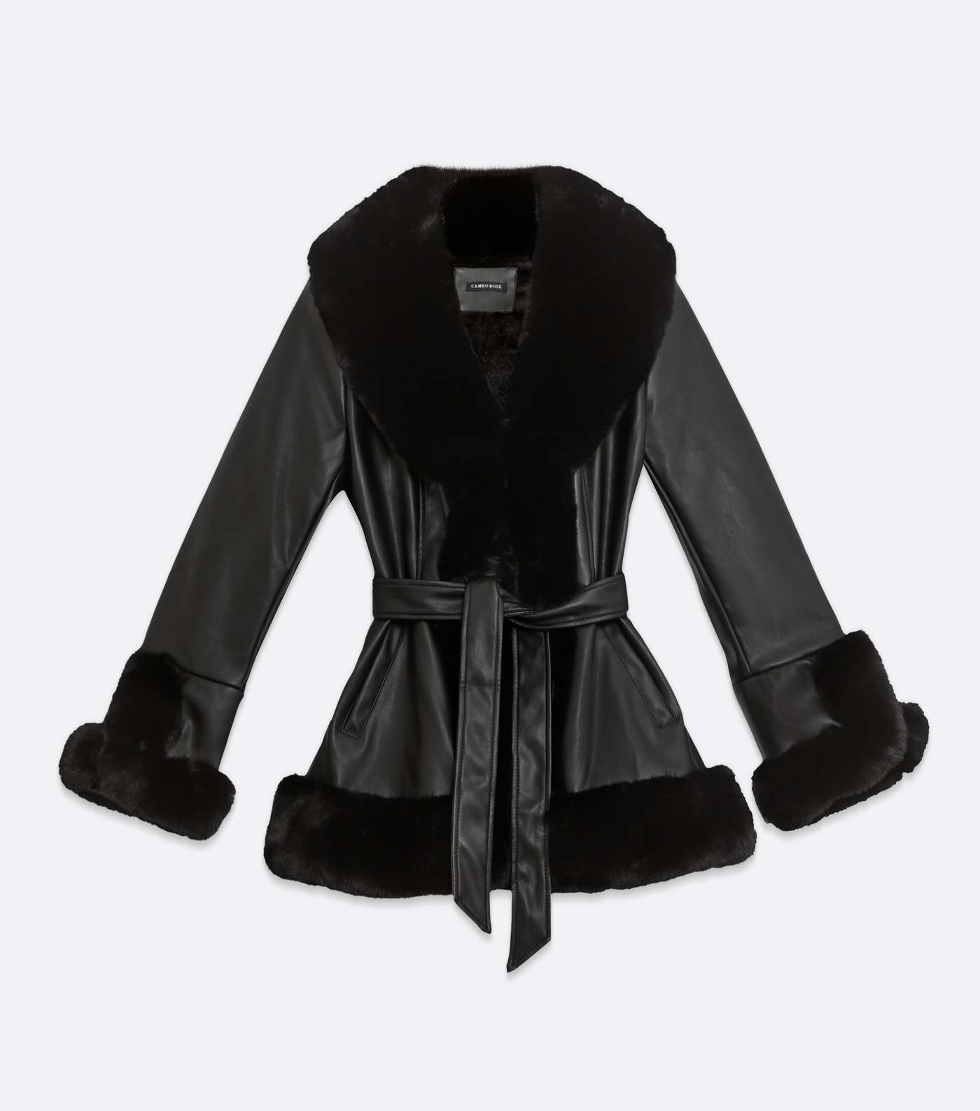 Cameo Rose Leather-Look Faux Fur Trim Belted Jacket Image 5
