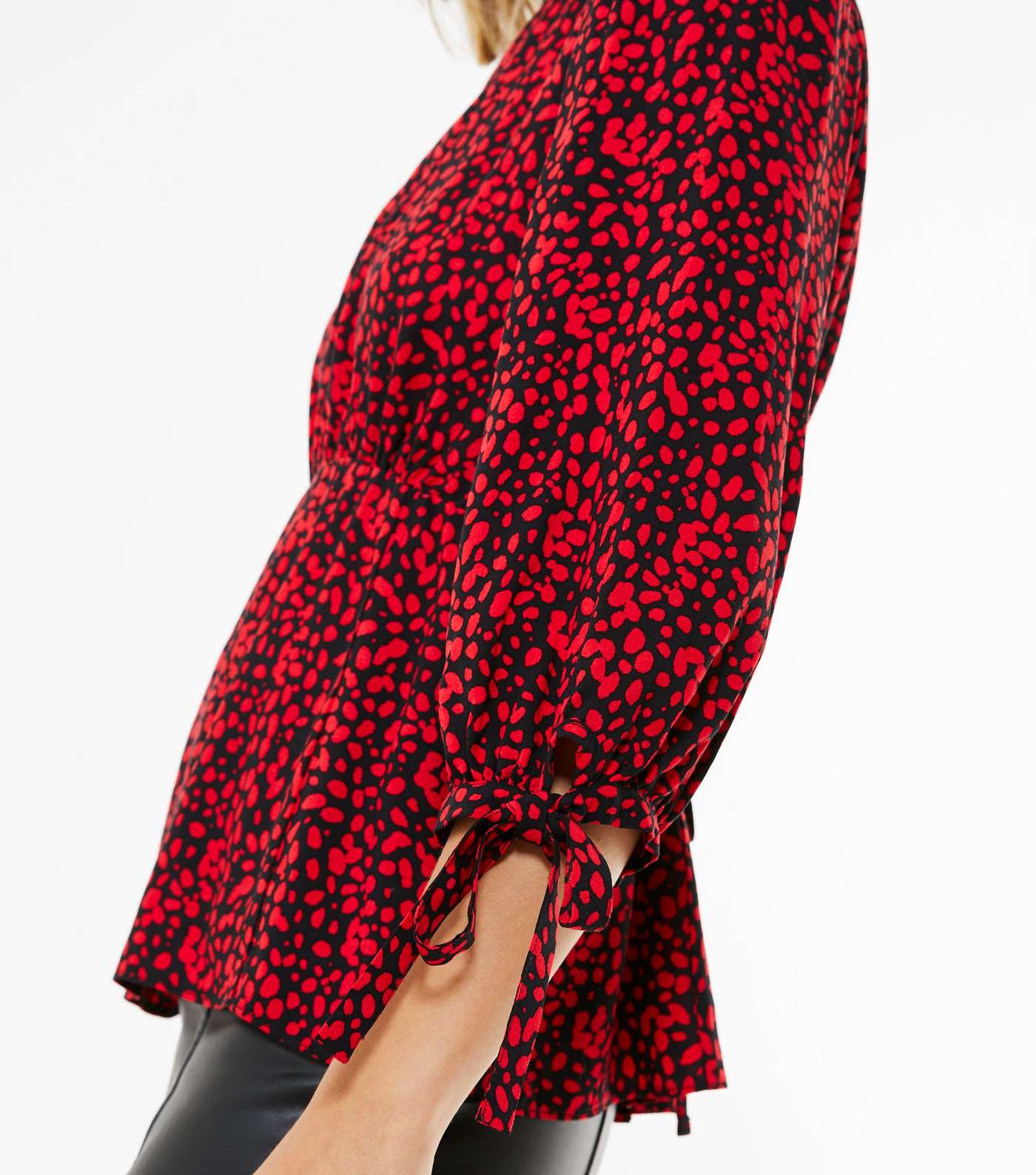 Red Abstract Spot Tie Sleeve Blouse  Image 4