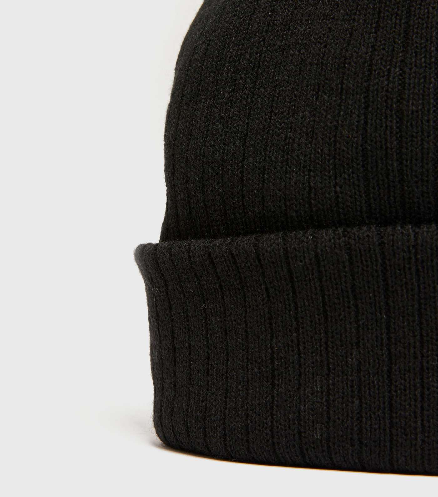 Black Ribbed Knit Beanie Hat Image 3