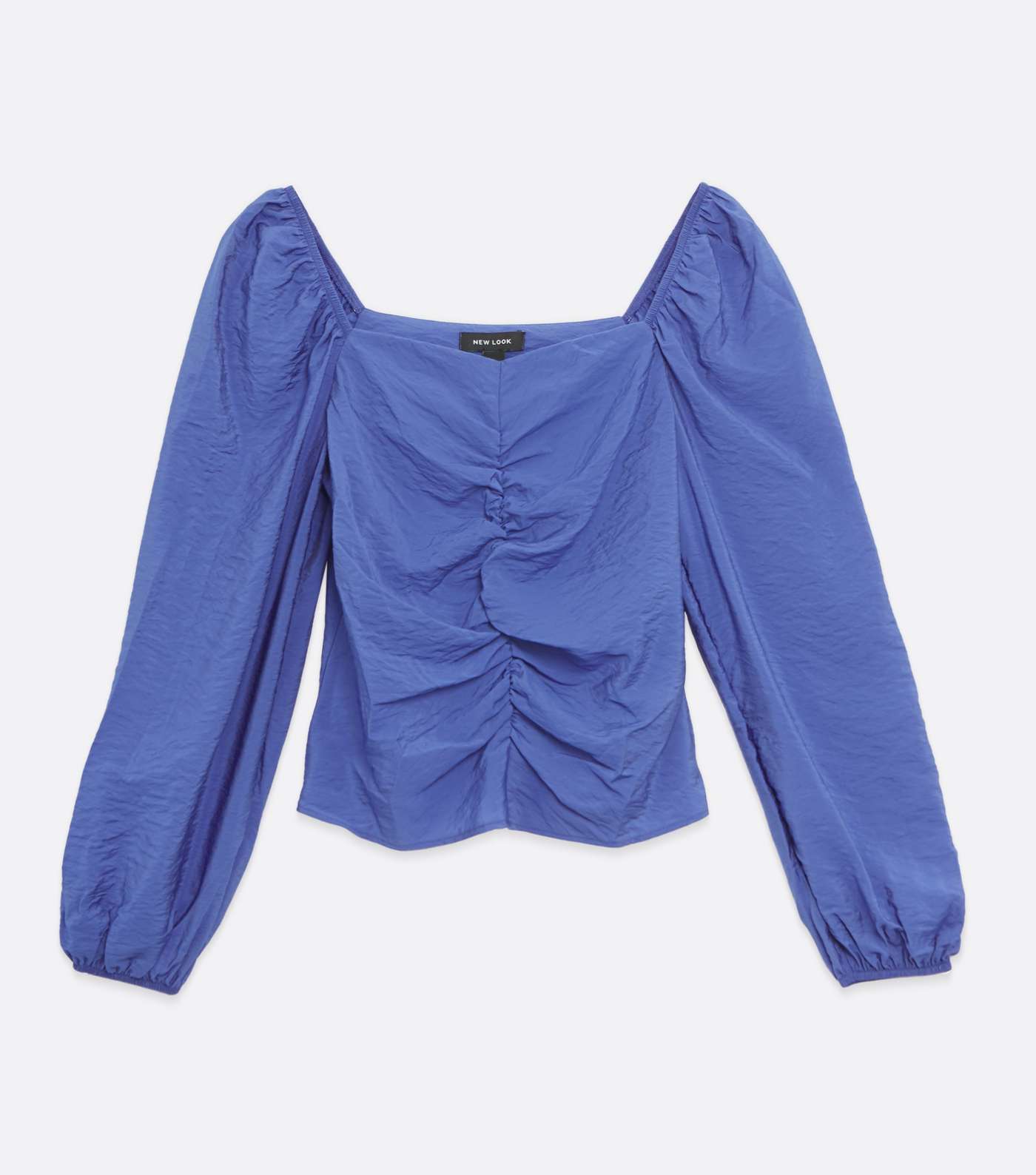 Blue Taffeta Ruched Long Sleeve Blouse Image 5