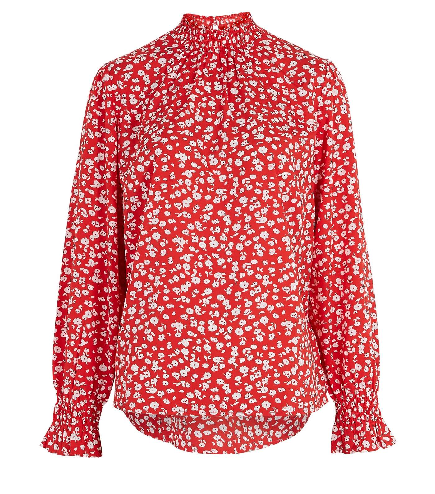 Red Floral Shirred High Neck Blouse  Image 5