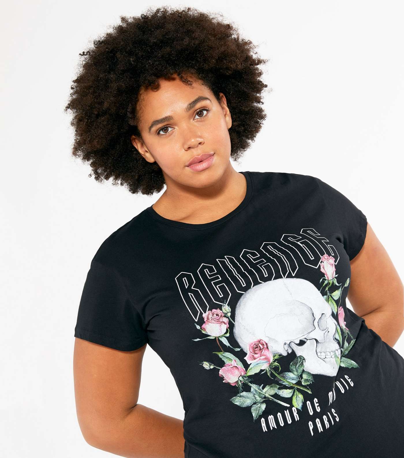 Curves Black Floral Skull Revenge Slogan T-Shirt Image 4