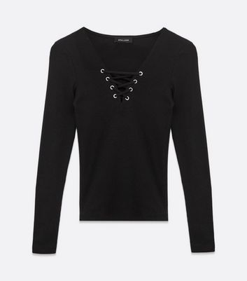 Black long sleeve outlet lace up top