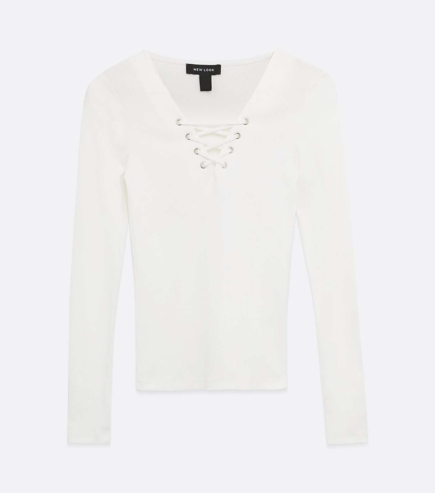 Off White Ribbed Lace Up Long Sleeve Top Image 5