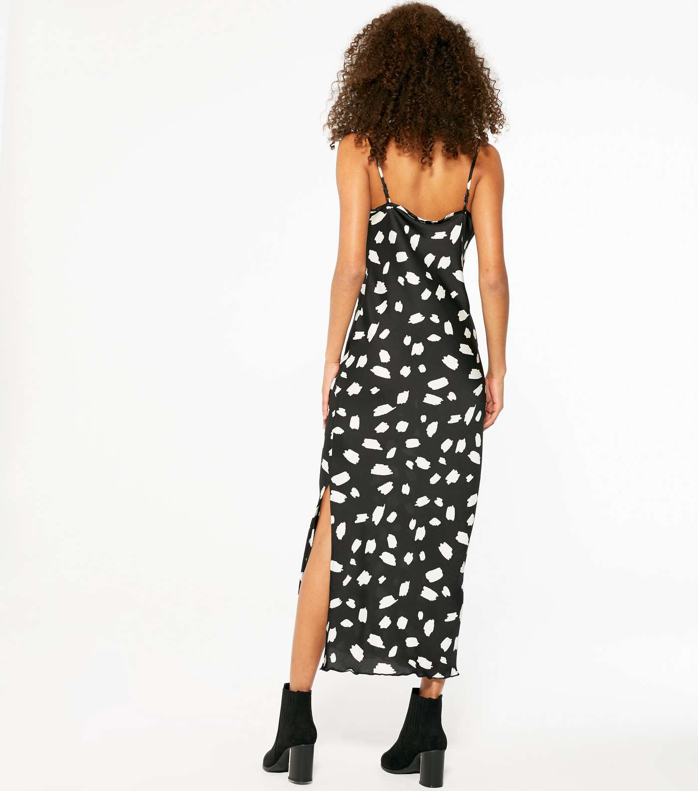 Black Spot Satin Cowl Neck Midi Slip Dress  Image 3
