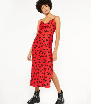 red slip dress midi