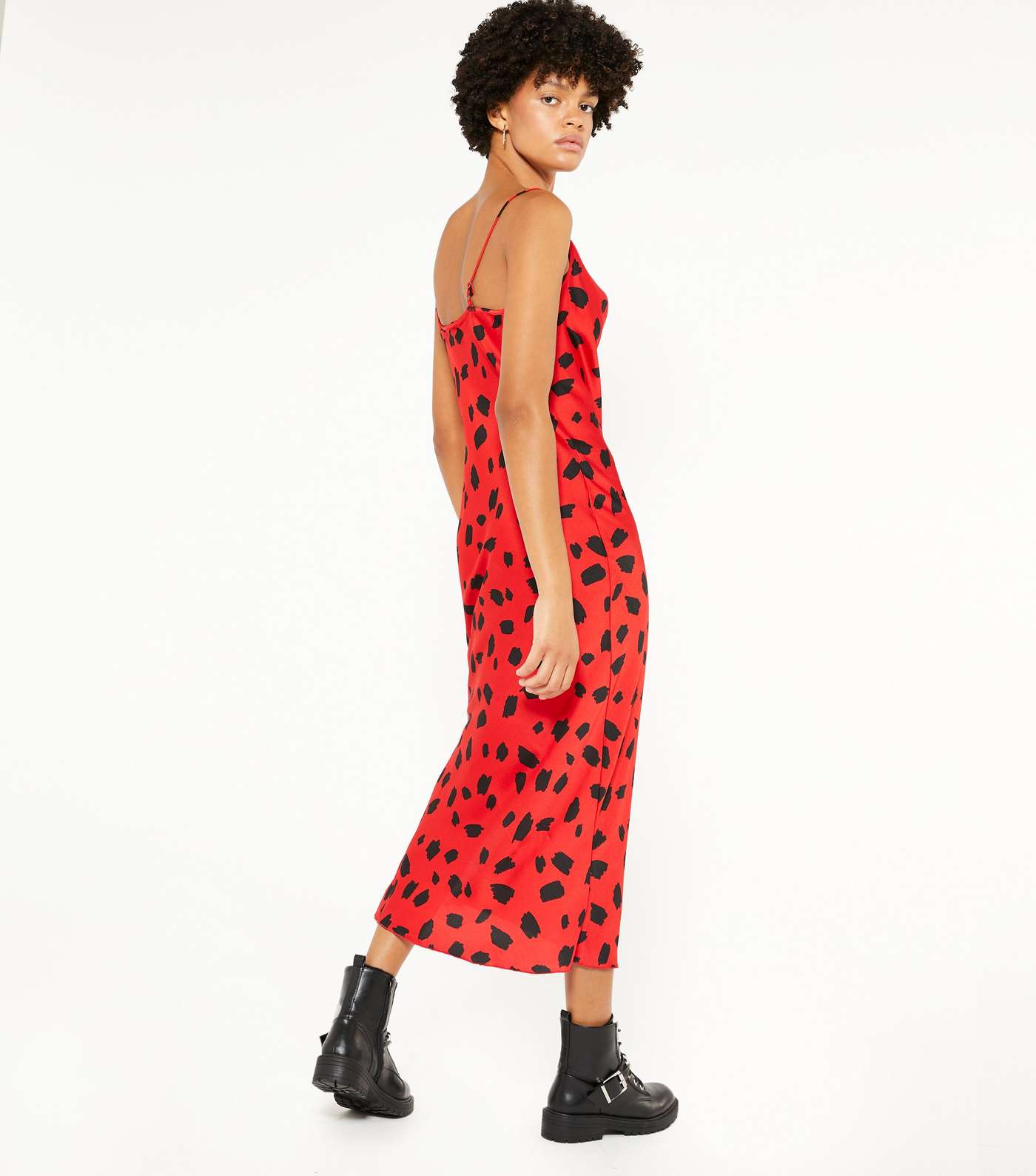 Red Spot Satin Cowl Neck Midi Slip Dress  Image 3