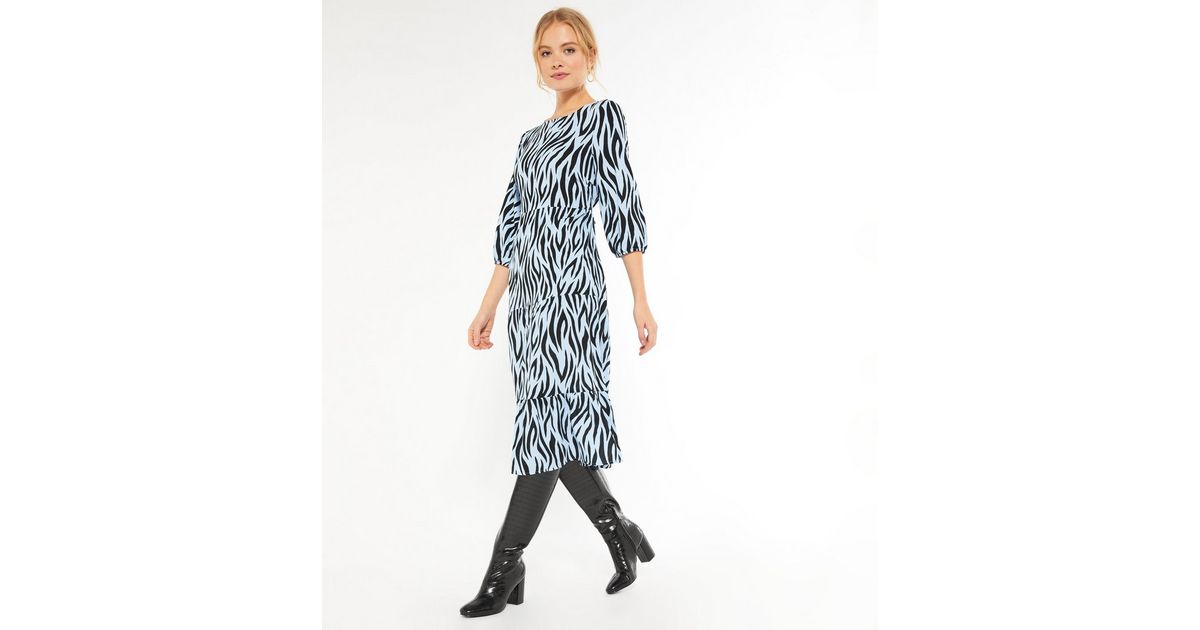 Download Blue Zebra Print Tiered Midi Dress | New Look