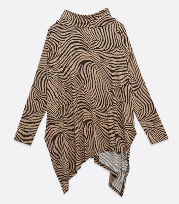 Image of Blue Vanilla Brown Zebra Print Cowl Neck Top New Look