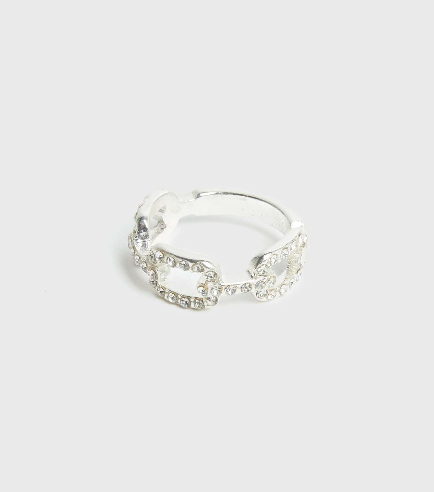 Silver Diamanté Skinny Chain Ring 