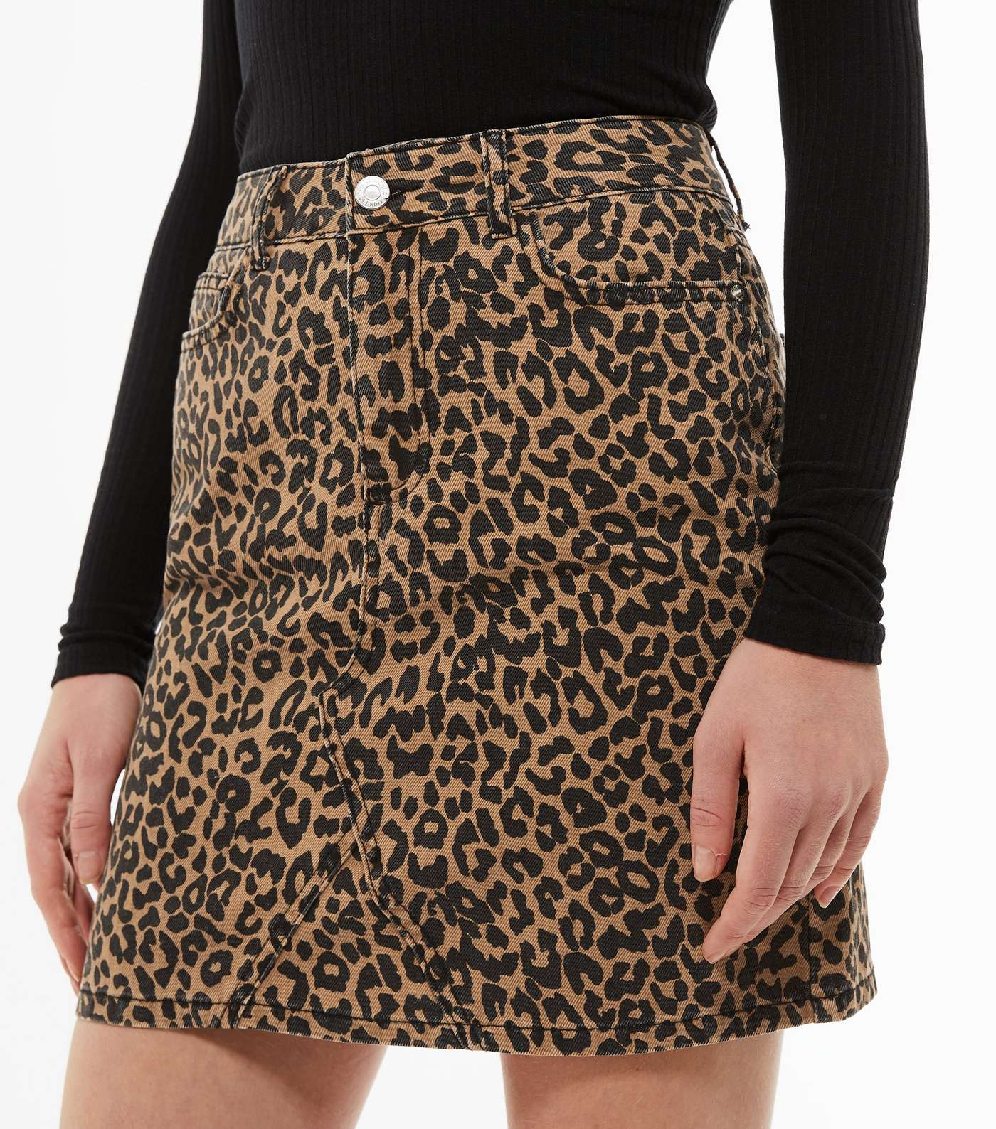 Brown Leopard Print Denim Mini Skirt  Image 4