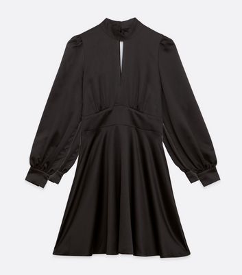 Image of Black Satin Cut Out Skater Dress New Look