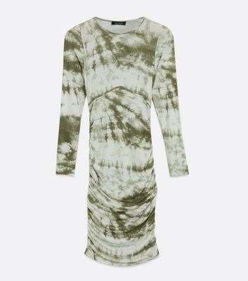 Image of Green Tie Dye Ruched Side Midi Dress New Look